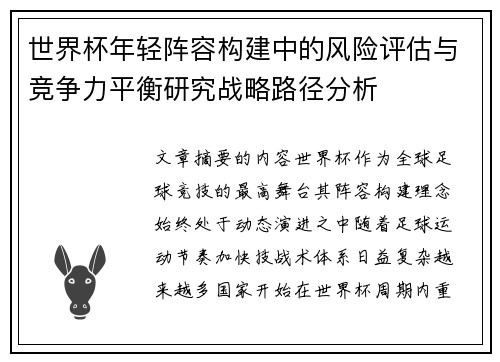 世界杯年轻阵容构建中的风险评估与竞争力平衡研究战略路径分析